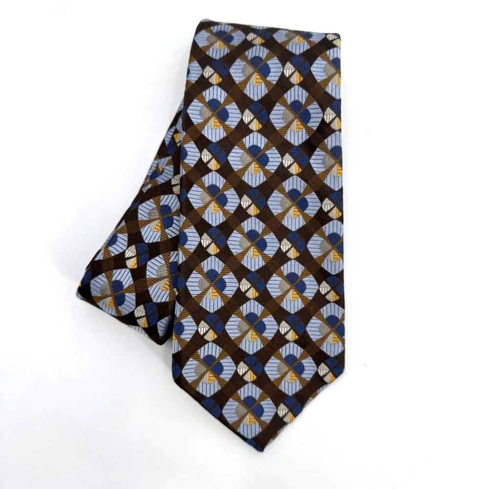 Robert Talbott Best Of Class Handsewn Silk Tie Brown Blue Geometric Pattern‎ USA
